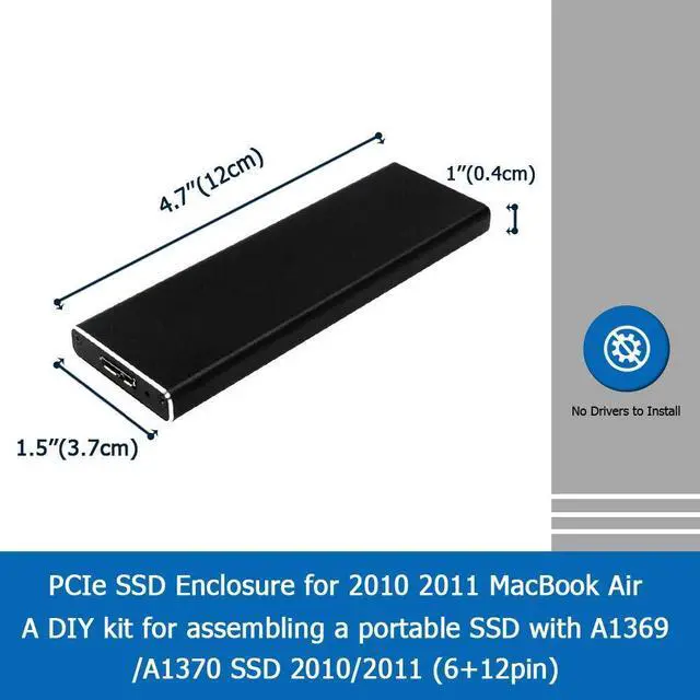 Alt view image 2 of 6 - BUCIER PCIe SSD Enclosure for 2010 2011 MacBook Air, USB 3.0 External Reader for A1369 A1370 SSD Adapter with Case, Support Model MC503 MC504 MC965 MC966 MC505 MC506 MC968 MC969