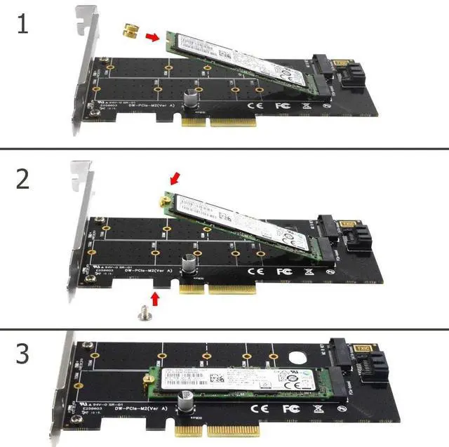 Alt view image 2 of 5 - BUCIER Dual M.2 PCIe Adapter, M.2 NVME SSD (M Key) or M.2 SATA SSD (B Key) 22110 2280 2260 2242 2230 to PCI-e 3.0 x4 Host Controller Expansion Card with Low Profile Bracket for PC Desktop
