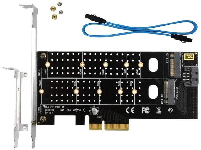 Main image of BUCIER Dual M.2 PCIe Adapter, M.2 NVME SSD (M Key) or M.2 SATA SSD (B Key) 22110 2280 2260 2242 2230 to PCI-e 3.0 x4 Host Controller Expansion Card with Low Profile Bracket for PC Desktop