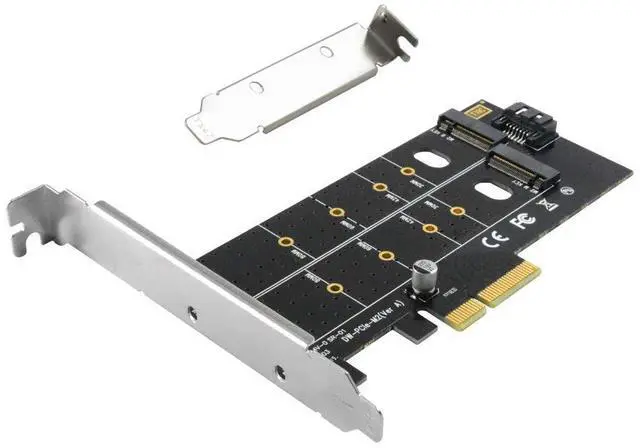 Alt view image 4 of 5 - BUCIER Dual M.2 PCIe Adapter, M.2 NVME SSD (M Key) or M.2 SATA SSD (B Key) 22110 2280 2260 2242 2230 to PCI-e 3.0 x4 Host Controller Expansion Card with Low Profile Bracket for PC Desktop