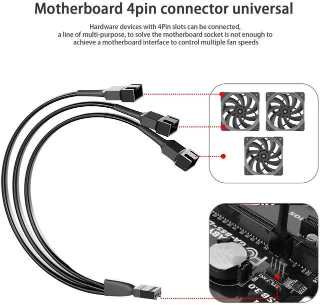 Alt view image 3 of 7 - BUCIER 3 Way PWM Fan Splitter Cable, 2 Pcs 4 Pin PWM Fan Splitter, Fan Header Splitter, PC Fan Splitter 1 to 3 Converter, Case Fan Splitter, for Computer ATX Case 4-Pin/3-Pin Cooling Fan Cable,11 inch