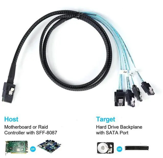 Alt view image 6 of 6 - BUCIER 2Pack Mini SAS to SATA Cable: 1M SFF-8087 to SATA Forward Breakout Cable SFF-8087 Mini-SAS Controller to Hard Drive (3.3FT)