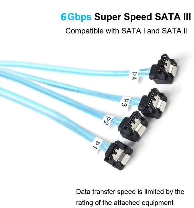 Alt view image 4 of 7 - BUCIER SATA-III Cable:1M 4Pcs/Set Thin Right-Angle SATA Cable 90-Degree, Bundled Angled to Straight SAS 6Gbps Data Replacement for Server-Raid SDD HDD CD DVD Drives (3.3FT)