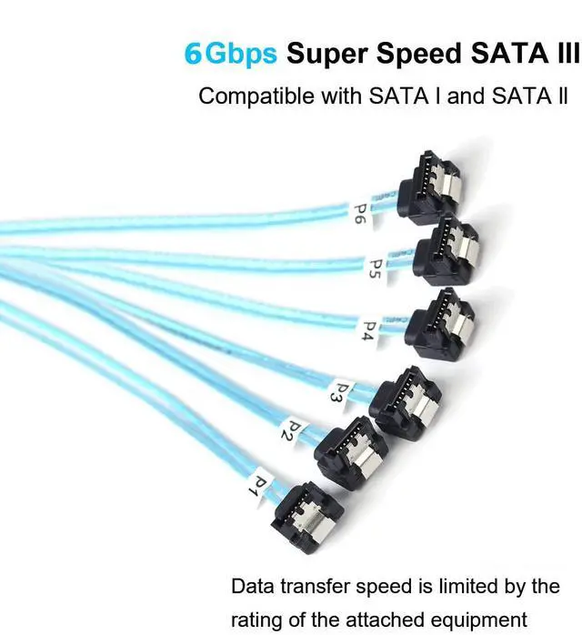Alt view image 4 of 7 - BUCIER SATA-III Cable:1M 6Pcs/Set 90-Degree SATA Right-Angle Cable Angled to Straight Bundled SAS 6Gbps Data Replacement for Server-Raid SDD HDD CD DVD Drives (3.3FT)