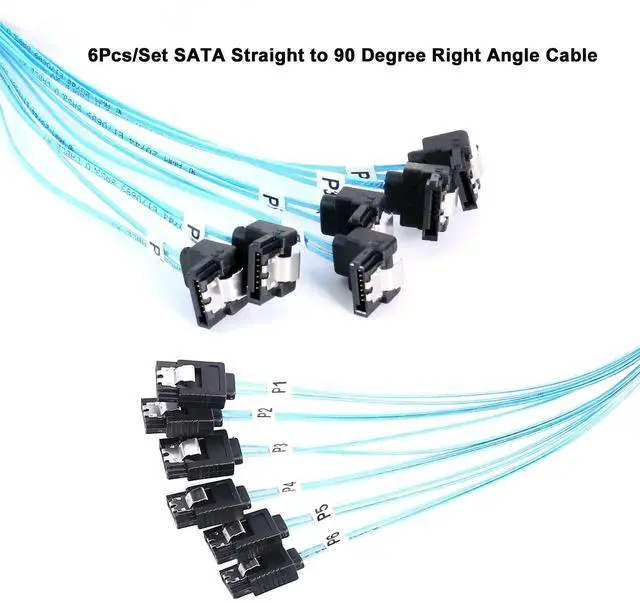 Alt view image 2 of 7 - BUCIER SATA-III Cable:1M 6Pcs/Set 90-Degree SATA Right-Angle Cable Angled to Straight Bundled SAS 6Gbps Data Replacement for Server-Raid SDD HDD CD DVD Drives (3.3FT)