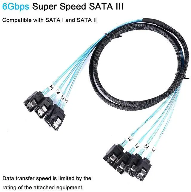 Alt view image 4 of 6 - BUCIER SATA-III Cable-1M, 4Pcs/Set-SATA-6Gbps HDD-SDD Data-Cable Replacement for Server Bitcoin Computer SSD HDD CD DVD Drives Raid (3.3FT)