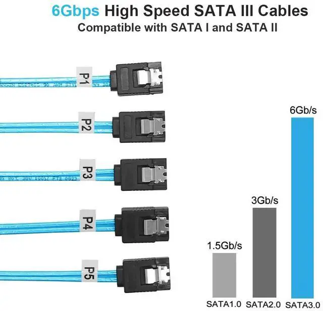 Alt view image 4 of 5 - Vszerda SATA-III Cable:0.5M,5 Pack Thin SATA 6Gbps Cables, Straight Flexible 6Gbps Data with Locking Latch for SSD, HDD, CD, DVD Drives,Blue (1.6FT)