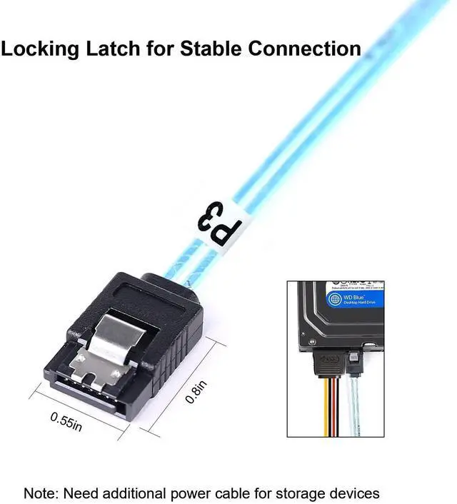 Alt view image 2 of 5 - Vszerda SATA-III Cable:0.5M,5 Pack Thin SATA 6Gbps Cables, Straight Flexible 6Gbps Data with Locking Latch for SSD, HDD, CD, DVD Drives,Blue (1.6FT)