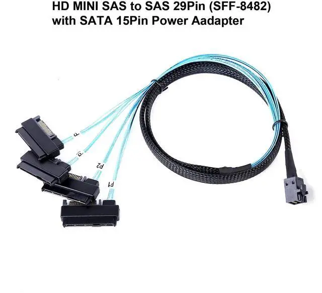 Alt view image 4 of 6 - BUCIER Mini-SAS to SAS-Cable: 0.5M SFF-8643 to SAS SFF-8643 to SFF-8482 Connector 4X SFF-8482 with SATA Power Adapter Cable (1.6FT)