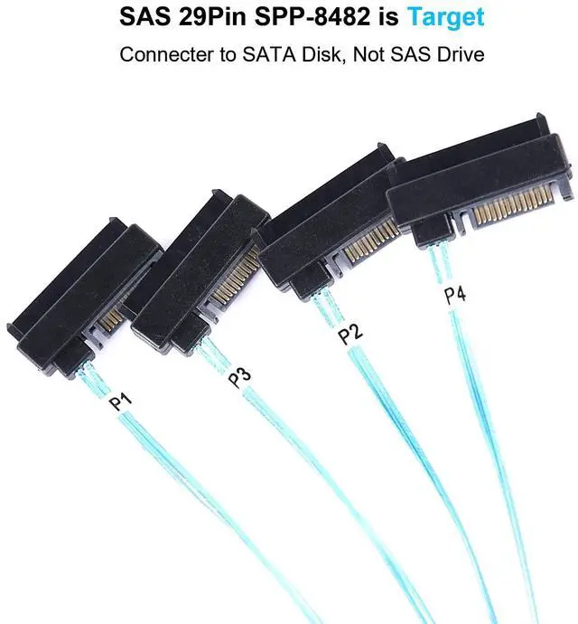 Alt view image 3 of 6 - BUCIER Mini-SAS to SAS-Cable: 0.5M SFF-8643 to SAS SFF-8643 to SFF-8482 Connector 4X SFF-8482 with SATA Power Adapter Cable (1.6FT)