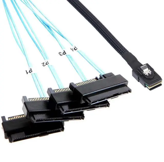 Main image of BUCIER Mini-SAS to SAS Cable: 0.5M SFF-8087 to SAS SFF-8087 to SFF-8482 x4 with SATA-Power Adapter Cable (1.6FT)
