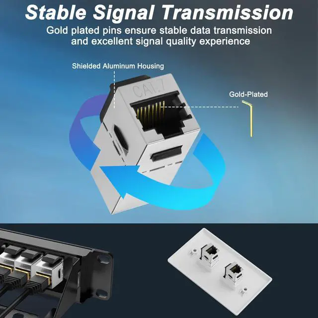 Alt view image 3 of 7 - BUCIER Cat7 Keystone Jack Coupler RJ45 Female to Female Keystone Jack Shielded Connecter Inline for Wall Plate 8P8C Cat7 Modular Ethernet Coupler Connector for Cat7/Cat6/Cat6A/Cat5e/Cat5-4PCS