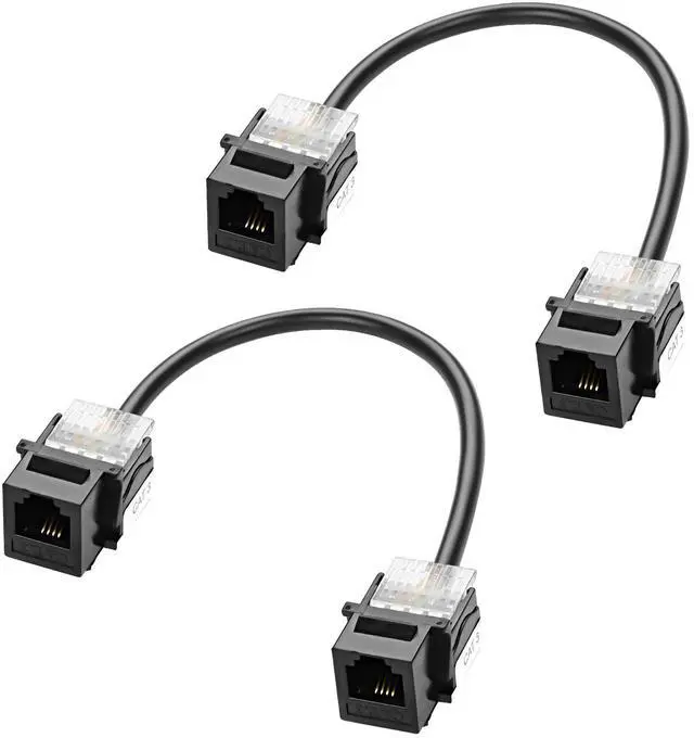 Main image of BUCIER RJ11 CAT3 Keystone Coupler Telephone Cable 6P4C Female to Female Jack Modules Connector Adapter Cord for Telephone Fax ADSL DSL Modems Line -20CM/7.8IN 2PCS