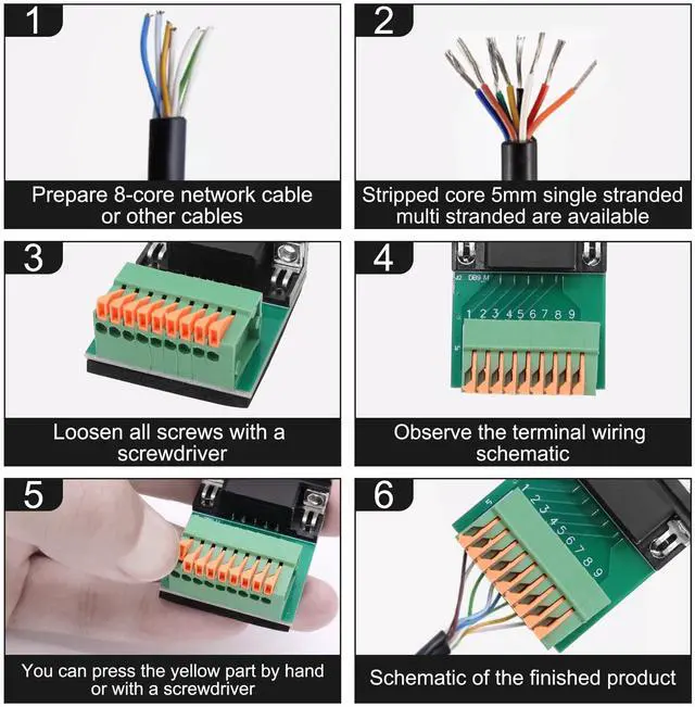 Alt view image 6 of 7 - BUCIER DB9 Solderless Adapter RS232 D-SUB Serial to 9-pin Port Spring Terminal Crimp Connector Breakout Board 9 pin Port Adapter Module for Serial Communication Devices (DB9 Male)