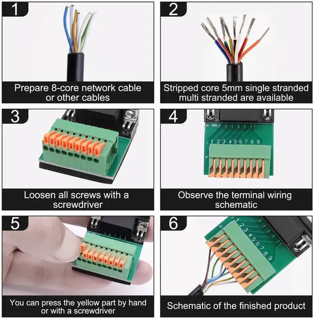Alt view image 6 of 7 - BUCIER DB9 Solderless Adapter RS232 D-SUB Serial to 9-pin Port Spring Terminal Crimp Connector Breakout Board 9 pin Port Adapter Module for Serial Communication Devices (DB9 Female)
