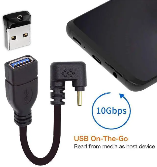 Alt view image 7 of 7 - BUCIER USB-C USB 3.1 Type-C Male to USB 3.0-A Female 10Gbps OTG Data Power Cable Opposite U Shape Back Angled 20cm