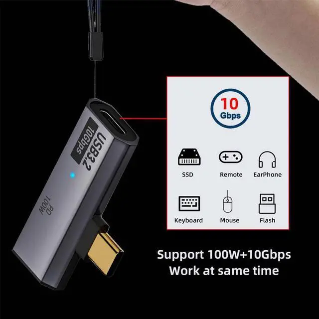 Alt view image 7 of 7 - BUCIER 10Gbps USB-C Type-C 1-to-2 USB-C Female OTG & 100W PD Power Adapter for Laptop Tablet Phone
