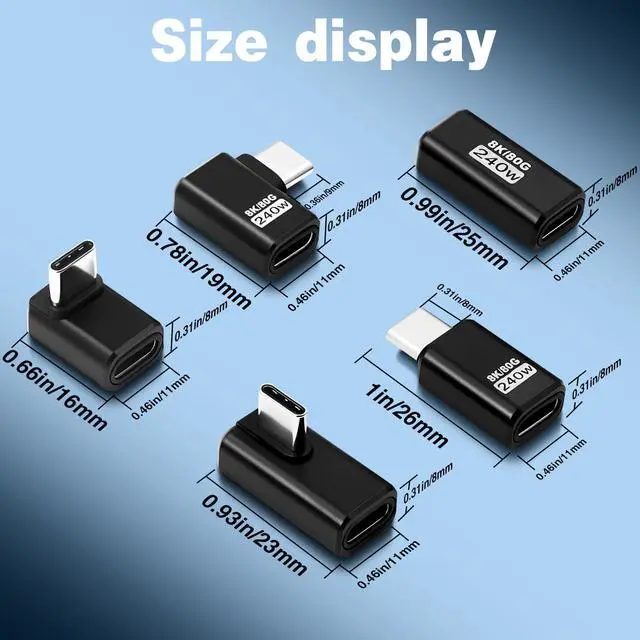 Alt view image 4 of 7 - BUCIER 90 Degree USB C Right Angle Adapter, 80Gbps Data, 240W Charging, 8K@60Hz Video Male to Female USB-C 90 Degree Adapter for Laptop, MacBook Pro/Ai, iPhone 16, Steam Deck, 5 Pack