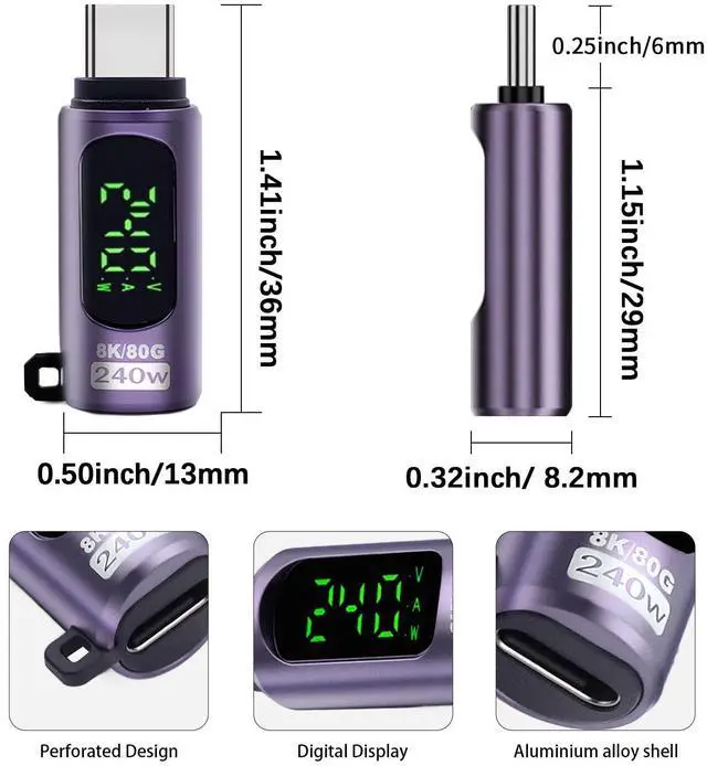 Alt view image 5 of 7 - BUCIER USB C Extension Adapter 240W PD, 80Gbps, 8K@60Hz Video, USB C Male to Female Extender Digital Display for Thunderbolt 5 Cable, iPhone 15/16, Hub, Laptops,Game Controller. Purple, 2 Pack