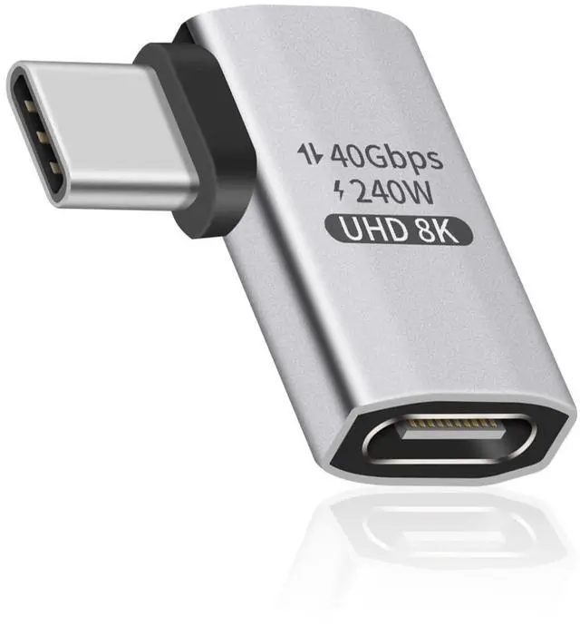 Main image of BUCIER 240W Right Angle USB-C Adapter, 40Gbps USB C 90 Degree Adapter Male to Female with 8K@60Hz Video Compatible for Thunderbolt 3/4, Switch, MacBookPro/Air, ipad and More Type C Devices (1 Pack)