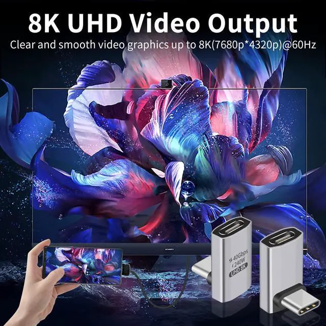 Alt view image 6 of 7 - BUCIER USB C 90 Degree Adapter [ 40Gbps, 240W PD,8K@60Hz Video] 90 Degree USB C Angle Adapter, Type C Male to Female Extender Connector for Tablet, HUB, Thunderbort ect 1 Pack