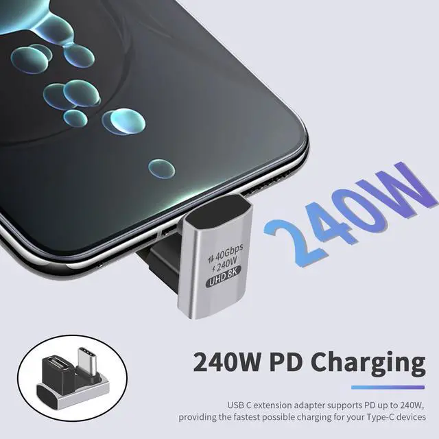 Alt view image 3 of 7 - BUCIER USB C 180 Degree Adapter 240W PD, 8K@60Hz, 40Gbps,180 Degree USB C Female to Male Adapter Connector for Thunderbolt 4, Thunderbolt 3, Switch, Laptop, Tablet, Phone and More 2 Pack