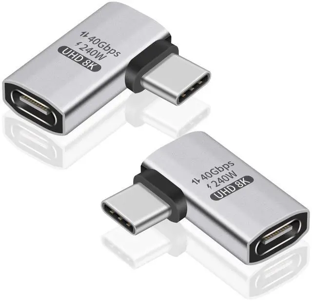 Main image of BUCIER 240W Right Angle USB C Adapter, 40Gbps USB C 90 Degree Adapter Male to Female with 8K 60Hz Video ompatible for Thunderbolt 3/4, Switch, MacBookPro/Air, ipad and More Type C Devices (2 Pack)