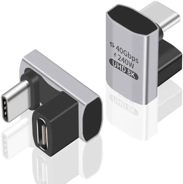 Main image of BUCIER USB C 180 Degree Adapter 240W PD, 8K@60Hz, 40Gbps,180 Degree USB C Female to Male Adapter Connector for Thunderbolt 4, Thunderbolt 3, Switch, Laptop, Tablet, Phone and More 2 Pack