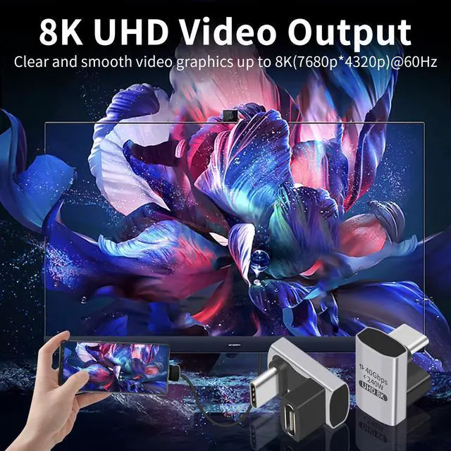 Alt view image 4 of 7 - BUCIER USB C 180 Degree Adapter 240W PD, 8K@60Hz, 40Gbps,180 Degree USB C Female to Male Adapter Connector for Thunderbolt 4, Thunderbolt 3, Switch, Laptop, Tablet, Phone and More 2 Pack