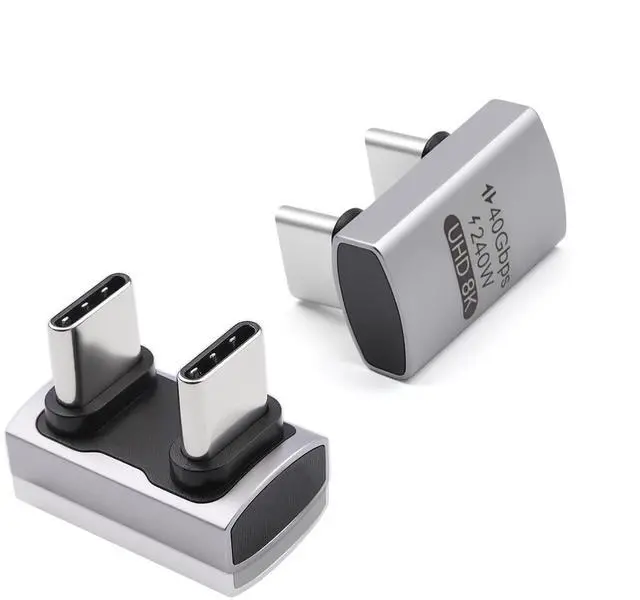Main image of BUCIER 240W USB C 180 Degree Adapter (40Gbps Data, 8K@60Hz Video) U Shape Type C Male to Male Adapter, USB C Angle for Thunderbolt 4/3, Switch, Laptop, Tablet, iPhone 16 15 2Pack