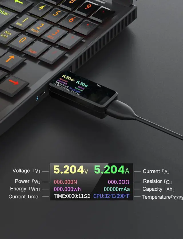 Alt view image 2 of 7 - BUCIER USB 3.0 Tester Multimeter 3.7-32V 0-5.1A USB Voltage Tester USB Digital Current and Voltage Tester Meter Voltmeter Ammeter IPS Color Display Capacity Power Charger Detector