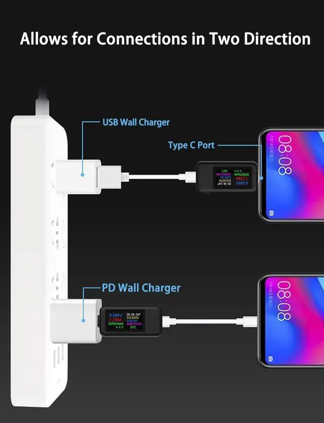 Alt view image 3 of 7 - BUCIER USB C Tester Voltmeter Power Voltage and Current Tester Meter 0-5.1A 4-30V USB Power Capacity, Temperature, Working Time Volt Ammeter Detector IPS Color Display LCD Power Charger Detector