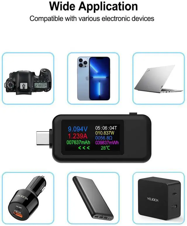 Alt view image 7 of 7 - BUCIER USB C Tester Voltmeter Power Voltage and Current Tester Meter 0-5.1A 4-30V USB Power Capacity, Temperature, Working Time Volt Ammeter Detector IPS Color Display LCD Power Charger Detector