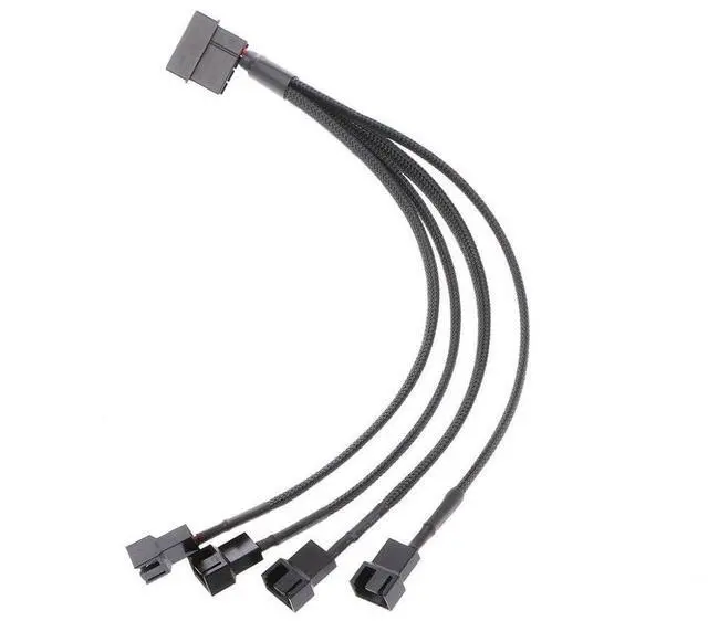 Alt view image 2 of 6 - BUCIER New 1 To 4 Way Y-Splitter Sleeved 4-Pin Molex Fan Male To 4x 3-Pin/4-Pin PWM Male Connector For Fan Extension Adapter Cables
