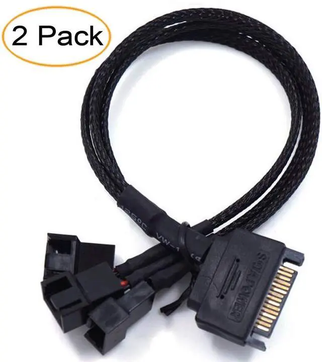 Main image of BUCIER SATA to 3 x 3 Pin / 4 Pin PMW 12V PC Case Fan Power Adapter Cable, 3-Pin or 4-Pin (PWM Connector) to 15 Pin SATA Computer Cooler Cooling Fan Splitter Y Power Cable 2-Pack