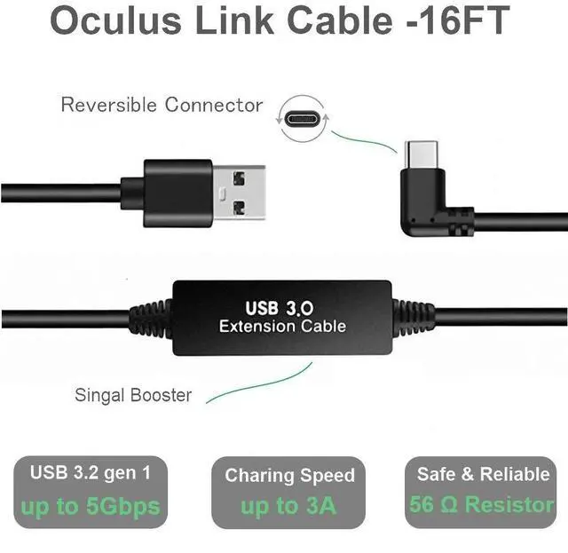 Alt view image 2 of 3 - BUCIER Quest Link Cable 16ft, VOKOO Oculus Link Cable with Signal Booster, Streaming VR Game & Fast Charging USB C 3.0 Cable Compatible for Oculus Quest Headset and Gaming PC