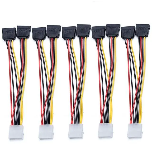 Main image of BUCIER 5pcs 4 Pin Molex to 2×15 Pin SATA Power Y-Cable Adapter for IDE 8 Inches
