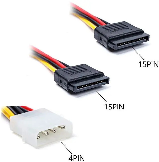 Alt view image 2 of 7 - BUCIER 5pcs 4 Pin Molex to 2×15 Pin SATA Power Y-Cable Adapter for IDE 8 Inches