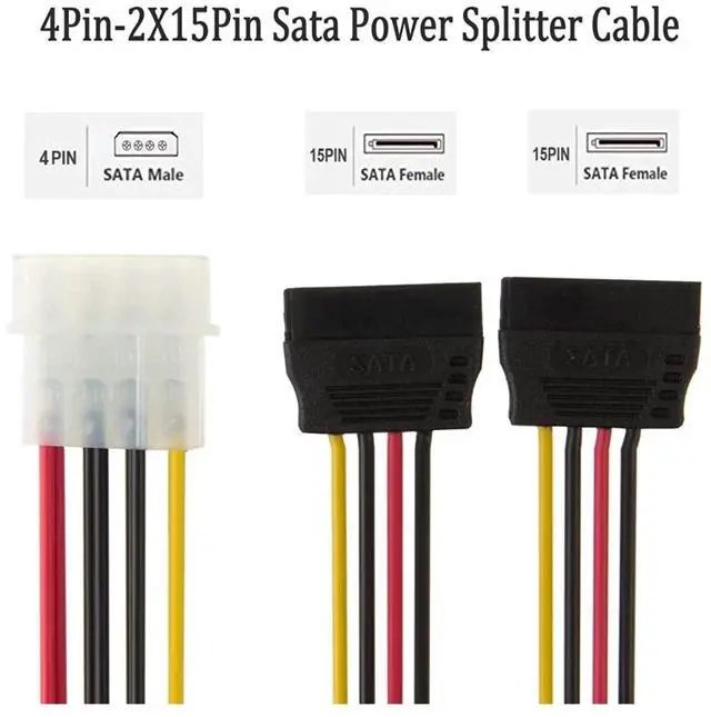 Alt view image 5 of 7 - BUCIER 5pcs 4 Pin Molex to 2×15 Pin SATA Power Y-Cable Adapter for IDE 8 Inches