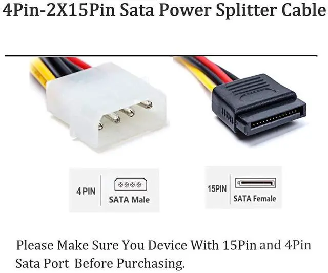 Alt view image 4 of 7 - BUCIER 5pcs 4 Pin Molex to 2×15 Pin SATA Power Y-Cable Adapter for IDE 8 Inches