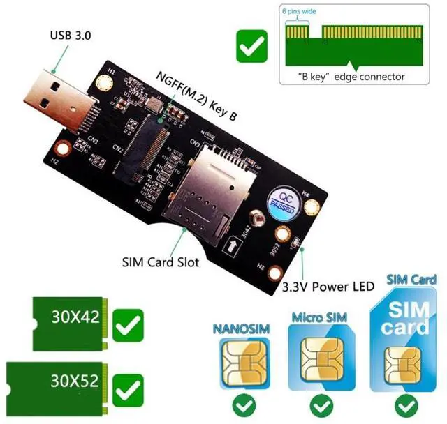Alt view image 3 of 7 - BUCIER NGFF M.2 Key B to USB 3.0 Adapter Riser Card Converter for Desktop PC Laptop Black