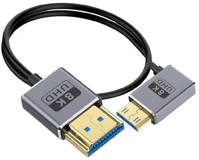 Main image of BUCIER 1ft Mini HDMI to HDMI 8K@60Hz Cable, 48Gbps Left Angle Male Mini HDMI to Straight Male HDMI Coaxial Cable, OD 2.5mm Ultra Thin HDMI 2.1 Version UHD Cord
