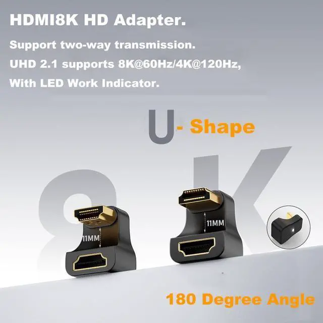 Alt view image 3 of 4 - BUCIER 8K@60Hz HDMI Extension Adapter, 2 Pack, 3D 48Gbps Bidirectional Extender, U Shape Down Angle Male to Female Connector Coupler for Xbox HDTV PS5/4 Switch, Support 4K@120Hz 2K@240Hz Dynamic HDR