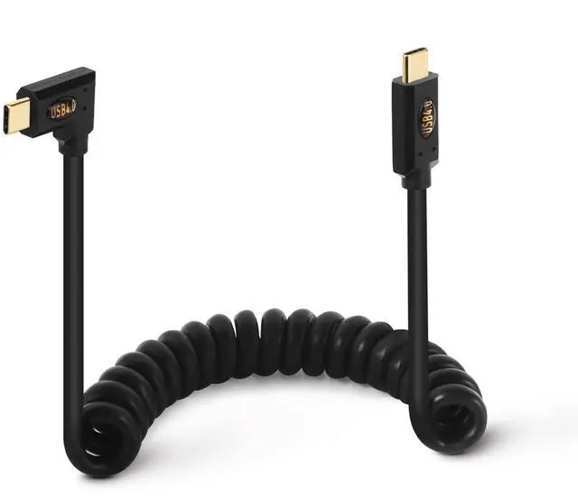 Main image of BUCIER 3.9ft Max USB 4.0 Type C Coiled Cable, Bidirectional 40Gbps, 240W PD Charging, 8K@60Hz Video, Straight to Left Right Angle Male Spring Spiral Cord for Thunderbolt 4/3, Smartphone, Monitor