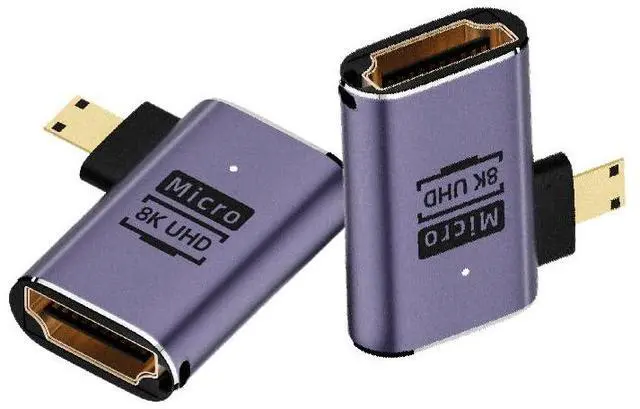 Main image of BUCIER 8K@60Hz Micro HDMI 2.1 to HDMI 2.1 Adapter 2 Pack, 3D 48Gbps Bidirectional Converter, Left Angle Extender Connector Coupler for Xbox Switch HDTV PS5/4, Support 4K@120Hz Dynamic HDR