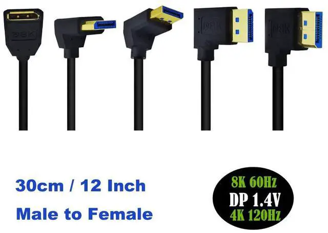 Alt view image 4 of 5 - BUCIER 2ft 32.4Gbps 8K@60Hz DisplayPort Extension Cable, Down Angle Male to Female DP 1.4 Extender Adapter Ultra HD Cable for HDTV Laptop Monitor Projector PS4 PS5, Support 4K@144Hz 2K@165Hz