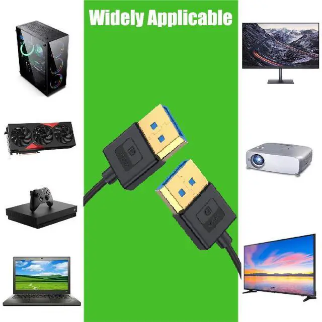 Alt view image 5 of 5 - BUCIER 1ft DisplayPort UHD Silicone Cable, OD 3.8mm Ultra Thin HDMI DisplayPort 1.4V Cord, Right Angle Male to Straight Male DP 32.4Gbps Ultra High Speed Cable, 8K@60Hz