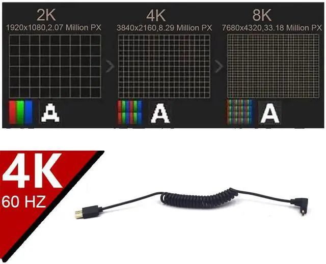 Alt view image 5 of 6 - BUCIER 3.9 Feet Micro HDMI to HDMI 4K@60Hz Coiled Cable, Upward Angle Micro HDMI 2.0 Male to HDMI 2.0 Male High Definition Adapter Converter Spiral Spring Cord, 18Gbps High Speed