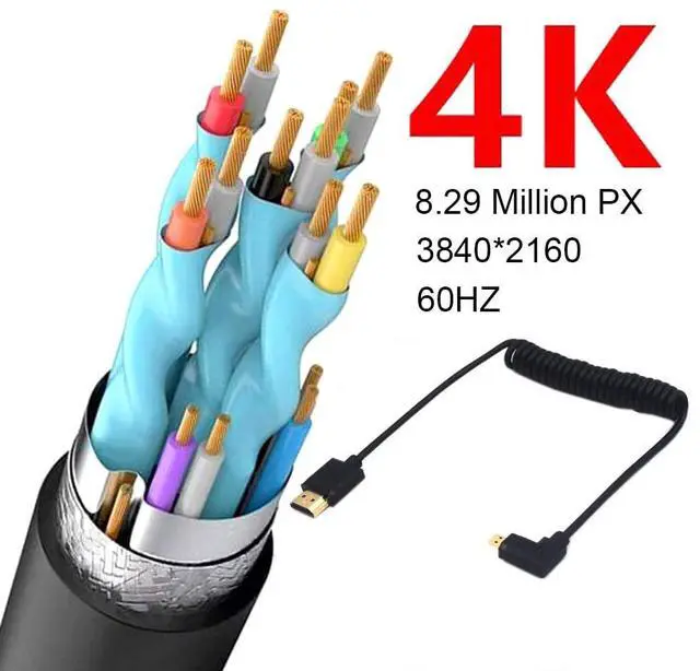 Alt view image 3 of 5 - BUCIER 3.9 Feet Micro HDMI to HDMI 4K@60Hz Coiled Cable, Right Angle Micro HDMI 2.0 Male to HDMI 2.0 Male High Definition Adapter Converter Spiral Spring Cord, 18Gbps High Speed