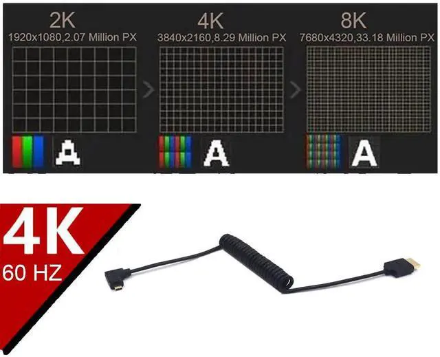 Alt view image 4 of 5 - BUCIER 3.9 Feet Micro HDMI to HDMI 4K@60Hz Coiled Cable, Right Angle Micro HDMI 2.0 Male to HDMI 2.0 Male High Definition Adapter Converter Spiral Spring Cord, 18Gbps High Speed